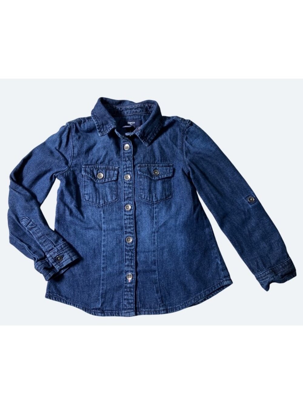 Denim Button Up Shirt For Girls XS 4-5 Years 100% Cotton Dark Blue